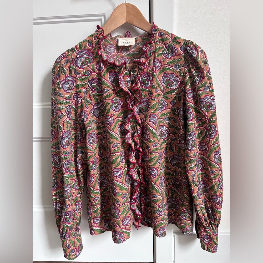 🇫🇷 Rare Sézane Floral Ruffle Blouse Shirt